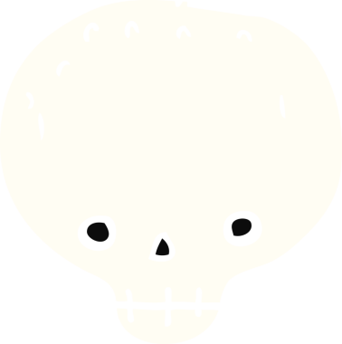 Bir insan tarafından çizilmiş düz renkli çizgi film kafatası