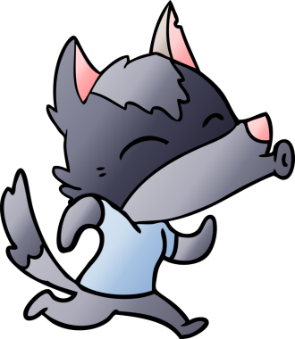 Bir insan tarafından çizilmiş giysiler içinde uluyan kurt çizgi filmi.