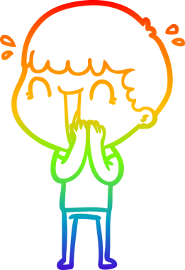 Gökkuşağı gradyan çizgisi bir insan tarafından çizilmiş gülen bir karikatür adamın çizimi