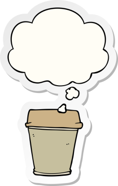 Bir insan tarafından çizilmiş bir çıkartma olarak düşünce baloncuklu kahveyi çıkar.