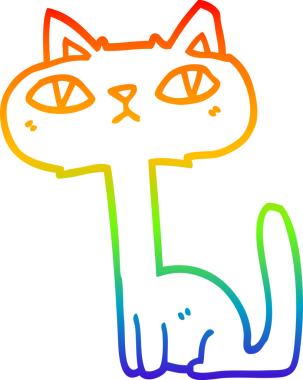 Gökkuşağı gradyan çizgi çizimi Bir insan tarafından çizilmiş komik kedi