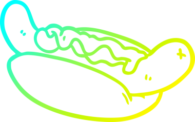 Bir insan tarafından çizilmiş taze lezzetli bir sosislinin soğuk gradyan çizimi