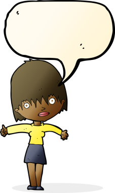 Bir insan tarafından çizilmiş konuşma balonu olan meraklı bir karikatür.