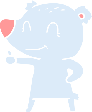 Düz renkli çizgi film ayısı bir insan tarafından çizilmiş işaret veriyor.