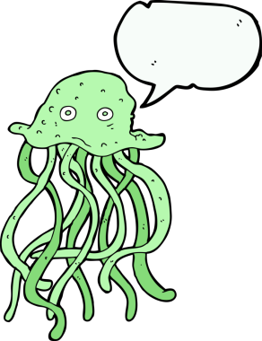 bir insan tarafından çizilmiş konuşma baloncuklu ahtapot.