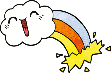 karikatür mutlu bulut ve gökkuşağı bir insan tarafından çizilmiş