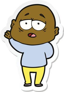 Bir insan tarafından çizilmiş, yorgun, kel bir adamın çıkartması.