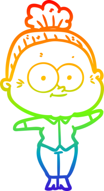 Gökkuşağı gradyan çizgi çizimi Bir insan tarafından çizilmiş mutlu yaşlı kadın