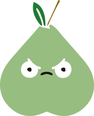 Bir insan tarafından çizilmiş yeşil bir armutun düz renkli retro karikatürü