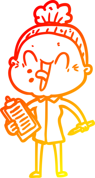 Bir insan tarafından çizilmiş mutlu, yaşlı bir kadının sıcak çizgi çizimi.