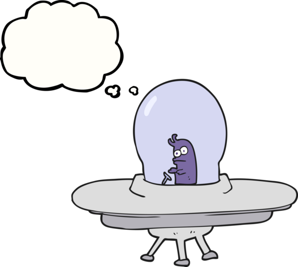 Bir insan tarafından çizilmiş serbest çizim balon karikatür uçan daire.