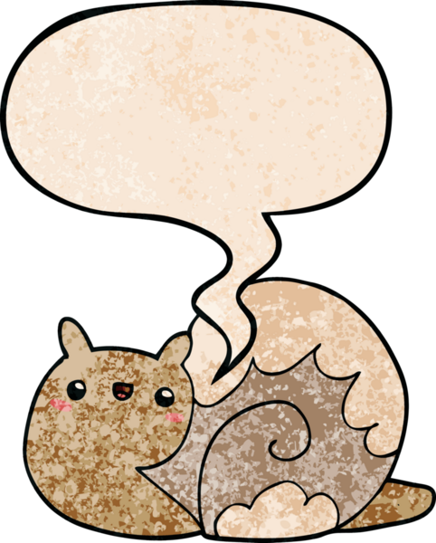 Tatlı çizgi film salyangozu. Konuşma baloncuğu olan, insan tarafından çizilmiş eski moda bir salyangoz.