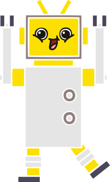 Bir insan tarafından çizilmiş düz renkli bir robot karikatürü