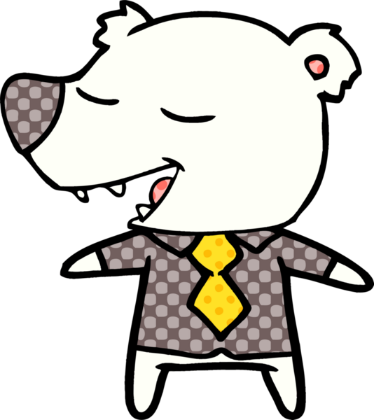 Kutup ayısı gömlekli ve kravatlı bir insan tarafından çizilmiş.