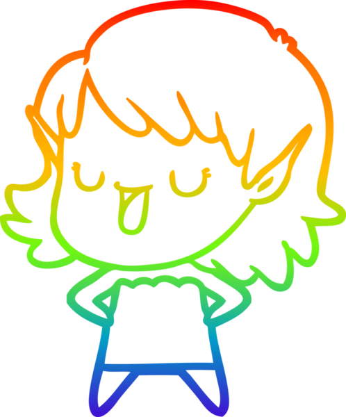 Gökkuşağı gradyan çizgi çizimi bir insan tarafından çizilmiş bir elf kızı