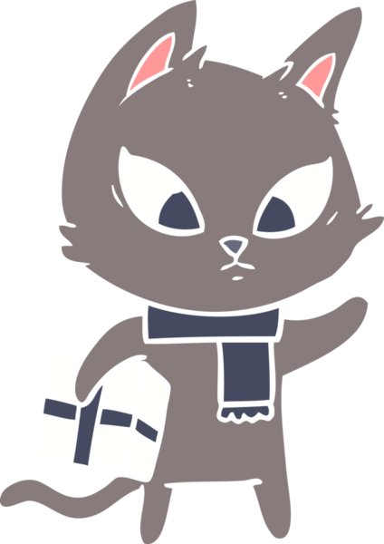 Bir insan tarafından çizilmiş düz renkli çizgi film kedisi.