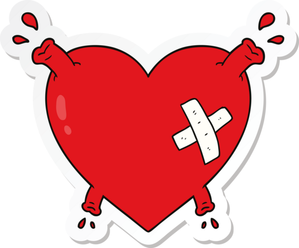 Karikatür kalp çıkartması. Bir insan tarafından çizilmiş kan.