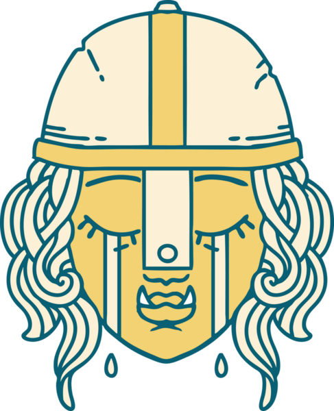 Retro Dövme Tarzı Ağlayan Ork Savaşçısı karakteri bir insan tarafından çizilmiş