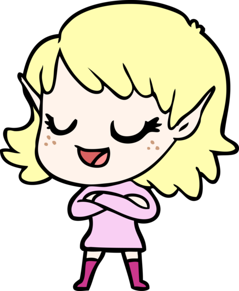 Bir insan tarafından çizilmiş mutlu elf kızı.