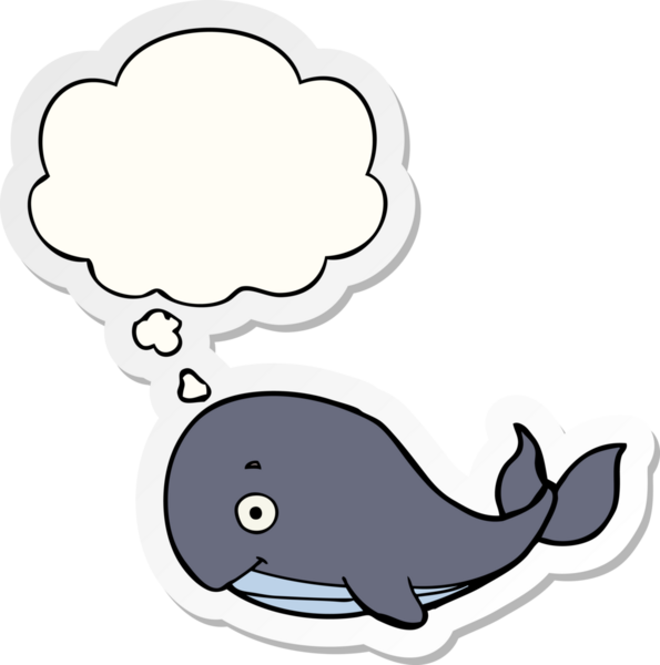 Düşünce baloncuğu insan tarafından çizilmiş bir çıkartma olan çizgi film balinası.