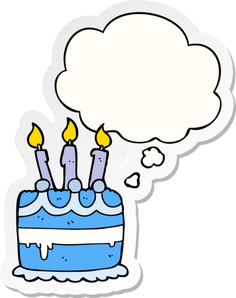 Düşünce baloncuklu doğum günü pastası insan tarafından çizilmiş bir çıkartma.