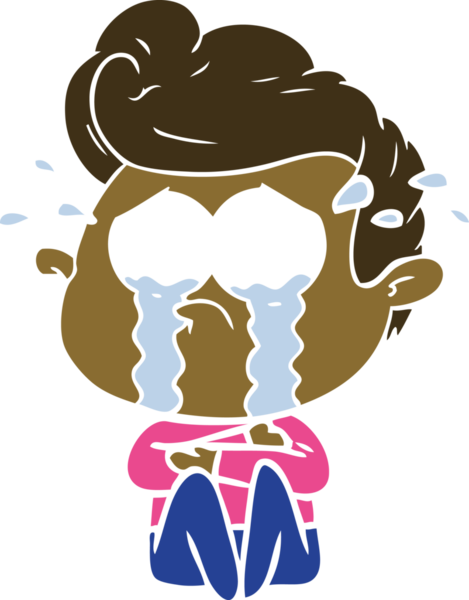 Bir insan tarafından çizilmiş düz renkli çizgi film ağlayan adam.