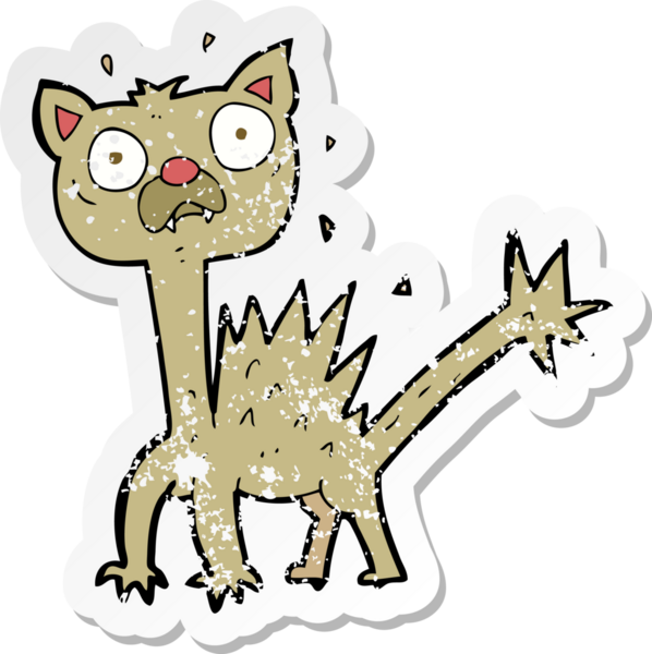 Bir insan tarafından çizilmiş korkmuş bir kedinin gerilmiş çıkartması.
