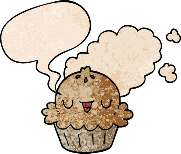 Bir insan tarafından çizilmiş eski moda konuşma baloncuklu şirin bir çizgi film pastası.