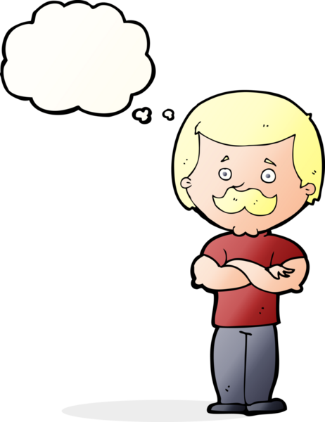 Bir insan tarafından çizilmiş düşünce baloncuğu olan erkek bıyıklı adam.