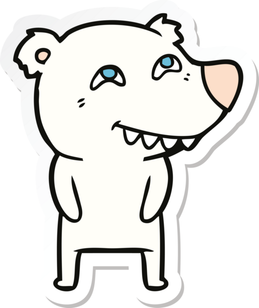 Bir insan tarafından çizilmiş dişleri gösteren karikatür kutup ayısı etiketi.