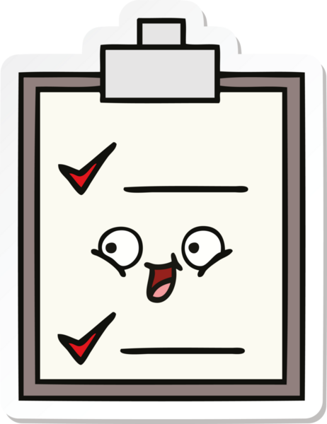 Bir insan tarafından çizilmiş şirin bir karikatür kontrol listesinin etiketi