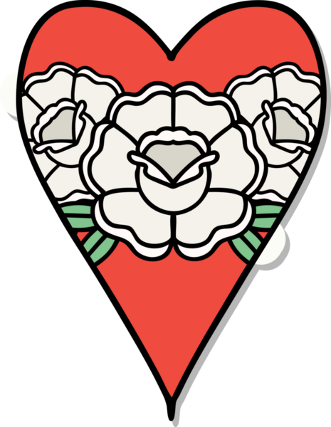 Geleneksel kalp stili dövme çıkartması ve bir insan tarafından çizilmiş çiçekler.