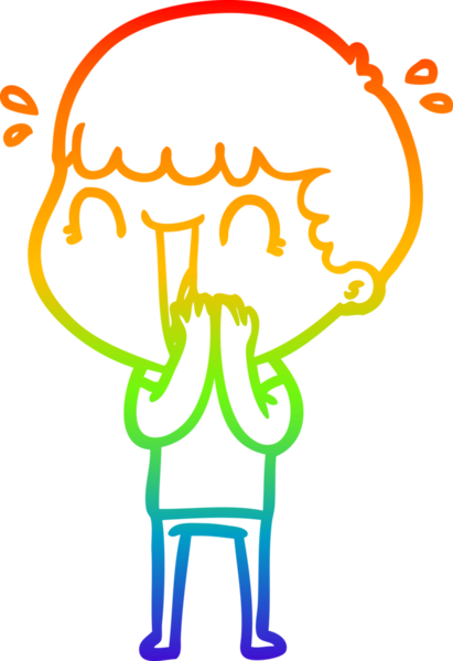 Gökkuşağı gradyan çizgisi bir insan tarafından çizilmiş gülen bir karikatür adamın çizimi