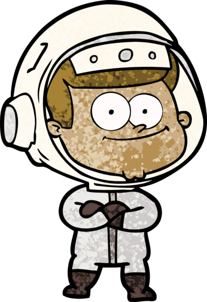 Bir insan tarafından çizilmiş mutlu astronot çizgi filmi.