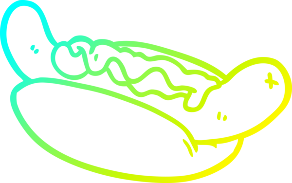 Bir insan tarafından çizilmiş taze lezzetli bir sosislinin soğuk gradyan çizimi