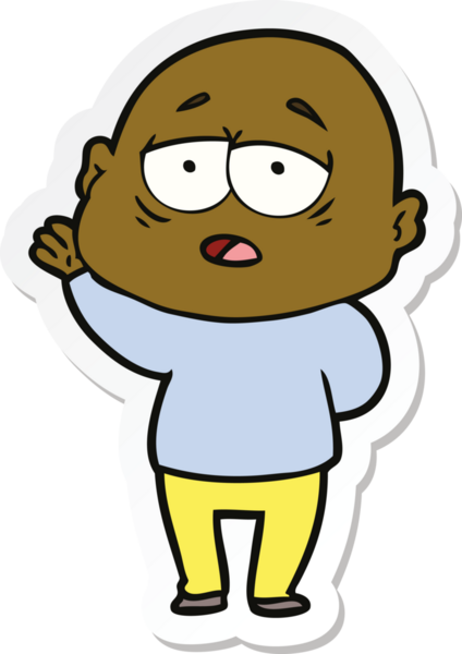 Bir insan tarafından çizilmiş, yorgun, kel bir adamın çıkartması.