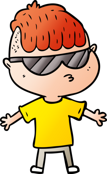 Bir insan tarafından çizilmiş güneş gözlüğü takan çizgi film çocuğu.