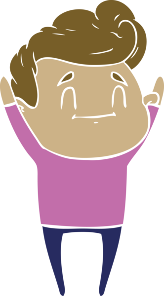 Bir insan tarafından çizilmiş mutlu düz renkli karikatür adam.