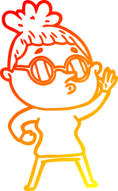 Bir insan tarafından çizilmiş gözlük takan çizgi film kadını çizimi.