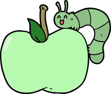 bir insan tarafından çizilmiş elma ve böcek çizgi filmi