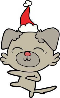 Bir insan tarafından çizilmiş Noel Baba şapkası takan bir köpeğin el çizimi