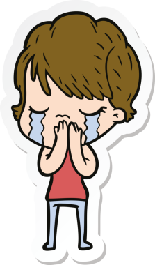 Bir insan tarafından çizilmiş, ağlayan bir karikatür kadının çıkartması.