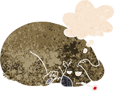 Çizgi film ayısı, kafası ağrıyan bir insan tarafından çizilmiş, grunge 'deki düşünce baloncuğuyla sıkıntılı bir retro tarzı var.