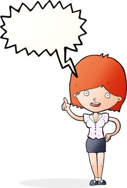 Bir insan tarafından çizilmiş konuşma baloncuğu fikri olan bir karikatür kadın.