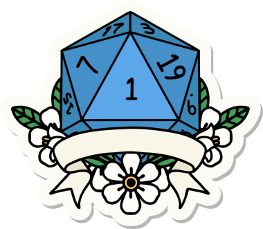 Bir insan tarafından çizilmiş doğal bir d20 zar etiketi.