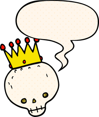 Bir insan tarafından çizilmiş, karikatür kafatası ve konuşma balonu.