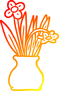 Bir insan tarafından vazoya çizilmiş bir çiçeğin sıcak eğimli çizgisi