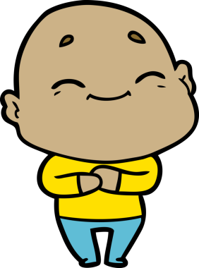 Bir insan tarafından çizilmiş mutlu kel adam çizgi filmi.