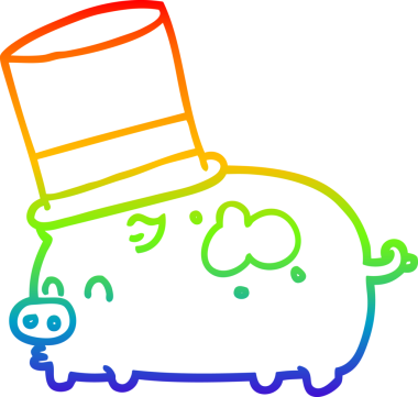 Bir insan tarafından çizilmiş silindir şapkalı bir domuzun çizimi.