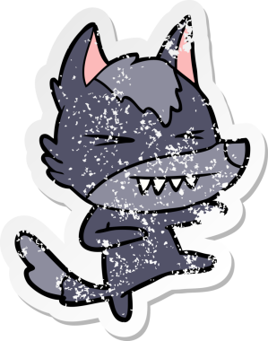 Bir insan tarafından çizilmiş kızgın bir kurt çizgi filminin sıkıntılı çıkartması.